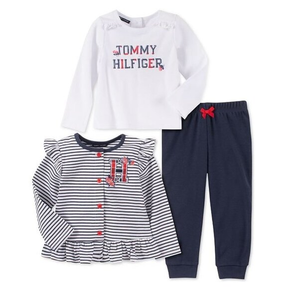 🎁 Tommy Hilfiger Brand Logo 3-Piece Set (Baby Girl)